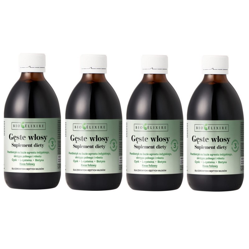 Zestaw 4x Bioelixire Gęste Włosy Suplement Diety (3. Generacja) 300 ml