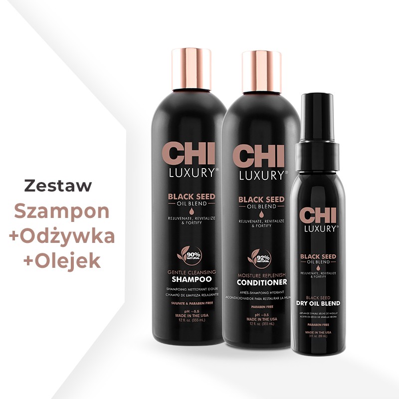 Zestaw CHI Luxury Black Seed Oil Szampon + Odżywka 355 ml + Olejek 89 ml