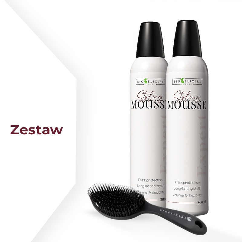 Zestaw 2 x Bioelixire Expert STYLING MOUSSE Pianka do włosów 300 ml + Szczotka z włosiem z dzika