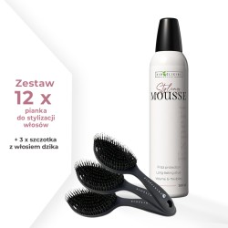 Zestaw 12 x Bioelixire Expert STYLING MOUSSE Pianka do włosów 300 ml + 3x Szczotka