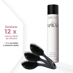 Zestaw 12 x Bioelixire Expert HAIR SPRAY Mocny lakier do włosów 500 ml + 3x Szczotka