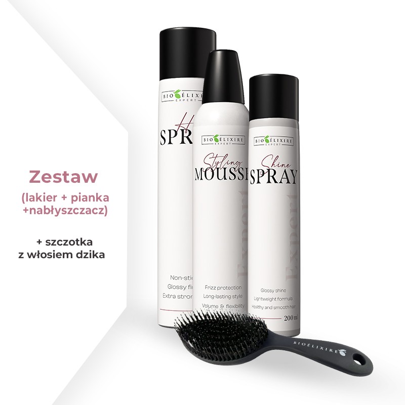 Zestaw Bioelixire Expert Lakier, pianka, nabłyszczacz + Szczotka