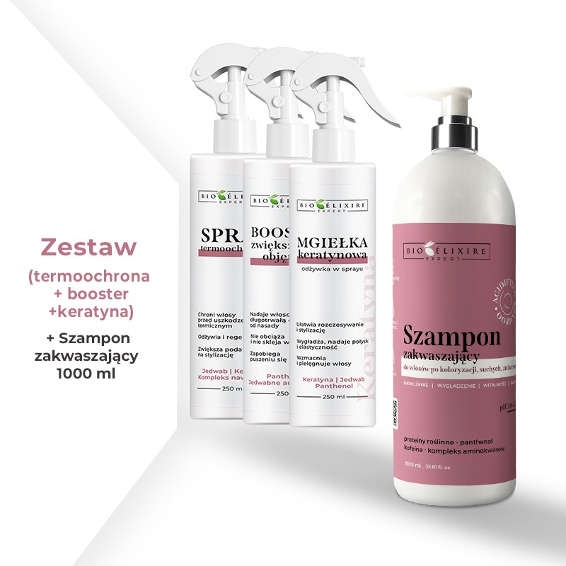 Zestaw Bioelixire Expert Booster, Mgiełka, Spray + Szampon zakwaszający