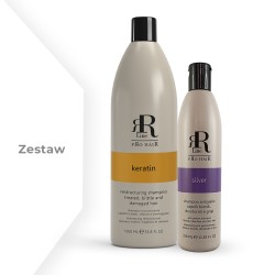 Zestaw RR Real Keratin Szampon odbudowujący 1000 ml + Szampon Silver 350 ml