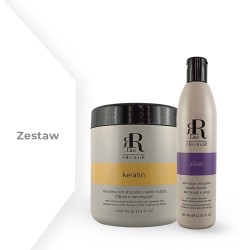 Zestaw RR Real Keratin Maska odbudowująca 1000 ml + Szampon Silver 350 ml
